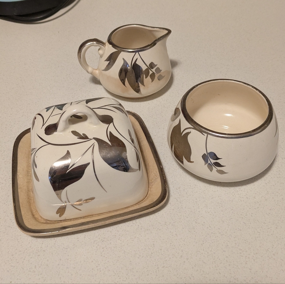 Vintage Elegant Cream and Sugar Set with Butter Dish